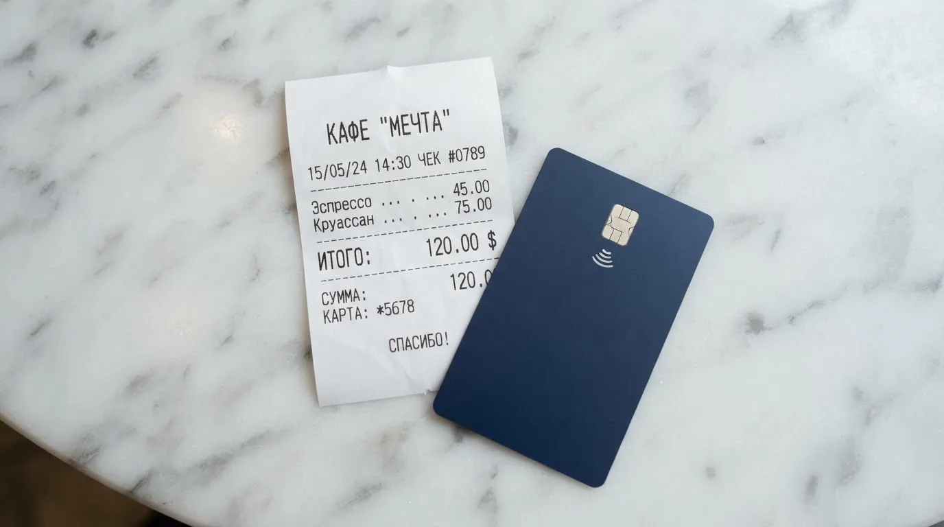 Чек и карта на столике в кафе